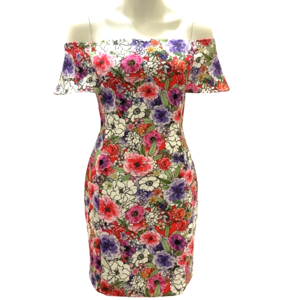 Alexia Admor Floral Off the Shoulder Flutter Sleeve Sheath Cocktail Party Dress